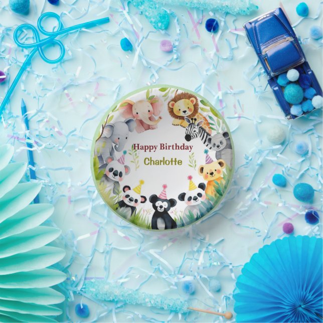 Tropical Wild One Jungle Safari Animals Birthday  Paper Plate