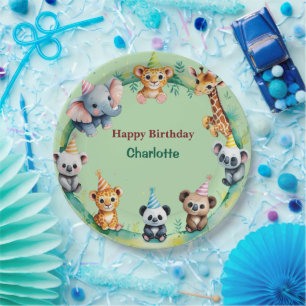 Tropical Wild One Jungle Safari Animals Birthday  Paper Plate