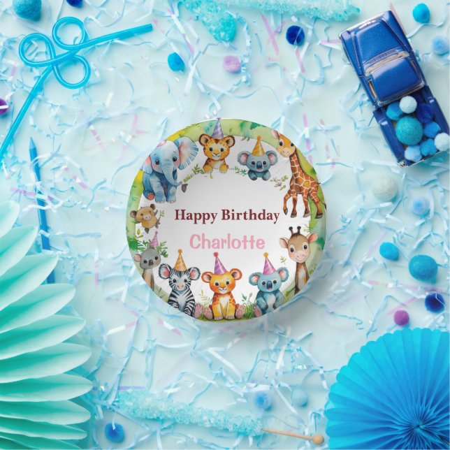 Tropical Wild One Jungle Safari Animals Birthday Paper Plate (Party)