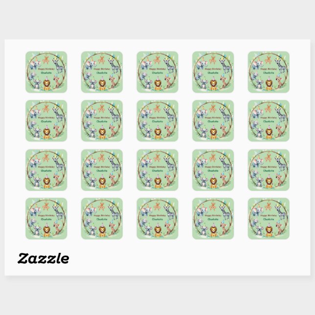Tropical Wild One Jungle Safari Animals Birthday  Square Sticker (Sheet)