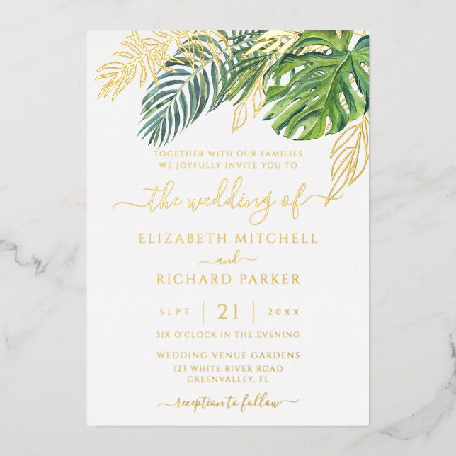 Tropical Wild Palm Leaves Wedding (Front)