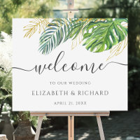 Tropical Wild Palm Leaves Wedding Welcome Sign