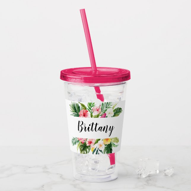 Tropical Will You Be My Bridesmaid Proposal Acrylic Tumbler (Front Ice)