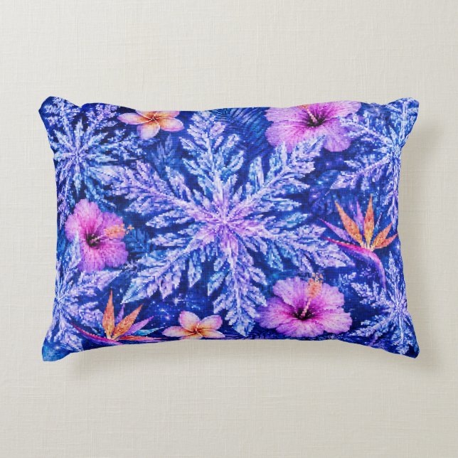 Tropical Winter Snowflakes Accent Pillow (Front)
