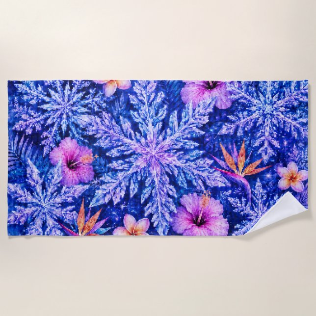 Tropical Winter Snowflakes Beach Towel (Front)