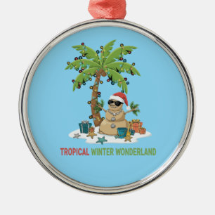 Tropical Winter Wonderland   Funny Christmas  Metal Ornament