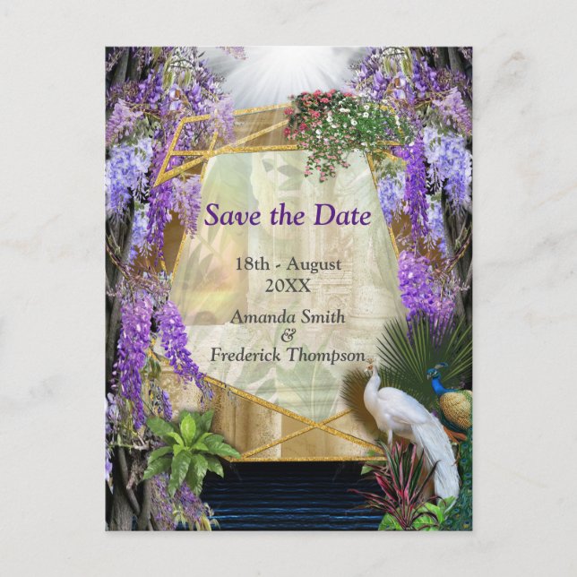 Tropical Wisteria Paradise at the Golden Palace Announcement Postcard (Front)