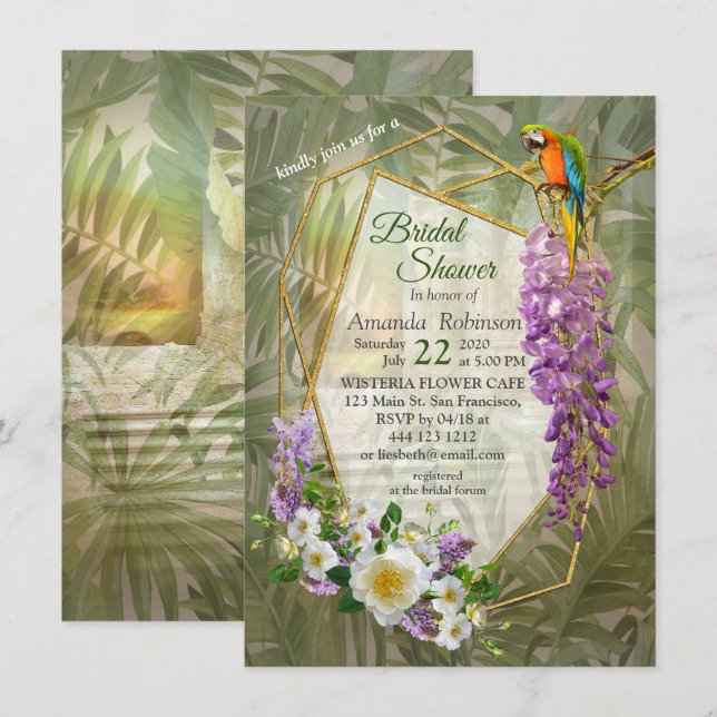Tropical Wisteria Paradise at the Golden Palace Invitation (Front/Back)
