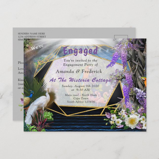 Tropical Wisteria Paradise at the Golden Palace Invitation Postcard (Front/Back)