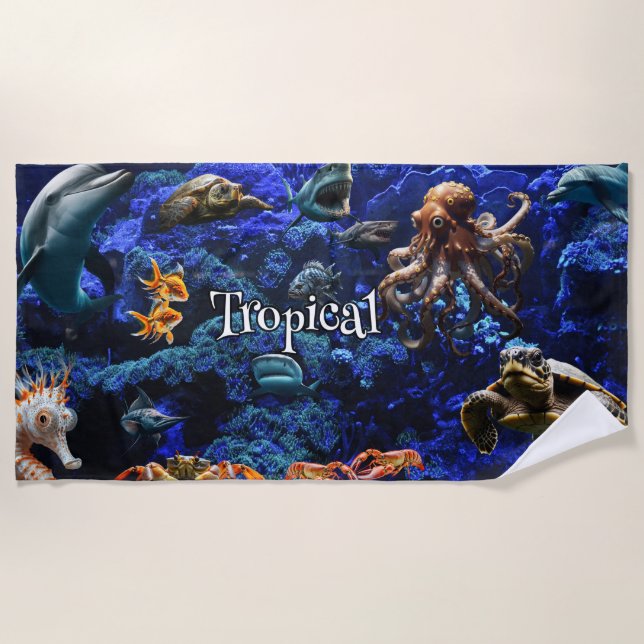 Tropical World Oceans Day Beach Towel (Front)
