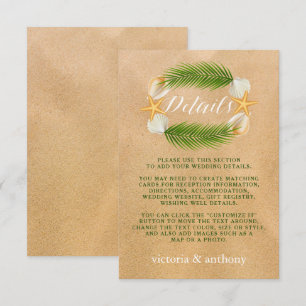 Tropical Wreath Sandy Beach Wedding Detail Enclosure Card