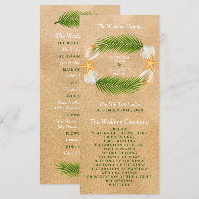 Tropical Wreath Sandy Beach Wedding Program (Front/Back)