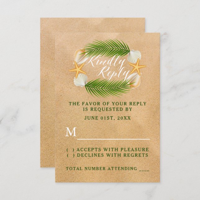 Tropical Wreath Sandy Beach Wedding RSVP Card (Front/Back)