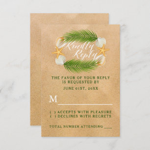 Tropical Wreath Sandy Beach Wedding RSVP Card