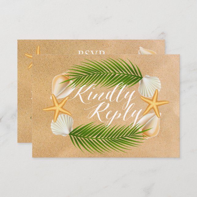 Tropical Wreath Sandy Beach Wedding RSVP Card (Front/Back)