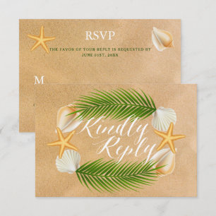 Tropical Wreath Sandy Beach Wedding RSVP Card