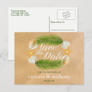 Tropical Wreath Sandy Beach Wedding Save The Date Announcement Postcard