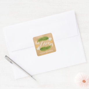 Tropical Wreath Sandy Beach Wedding Square Sticker