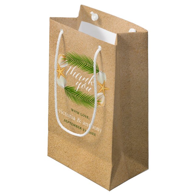 Tropical Wreath Sandy Beach Wedding Thank You Small Gift Bag (Front Angled)