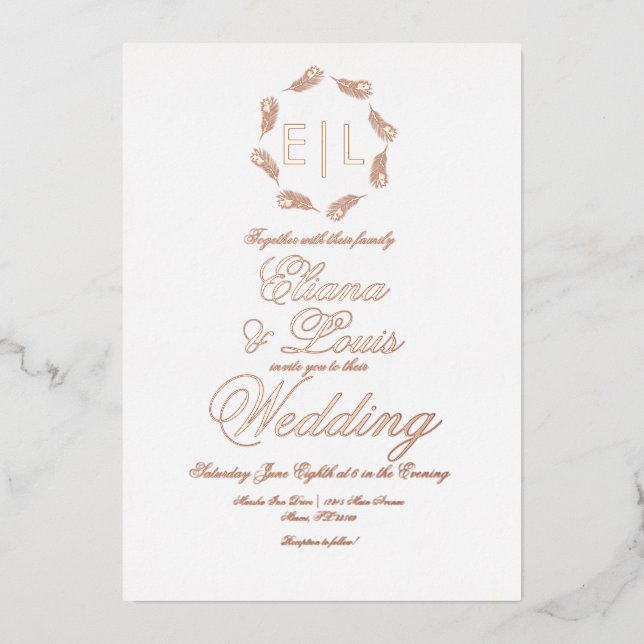 Tropical Wreath Wedding Pressed  Foil Invitation (Front)