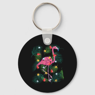 Tropical Xmas Funny Pink Flamingo Hawaiian Christm Keychain