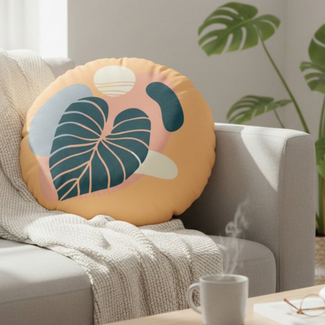 Tropical Yellow and Blue Abstract Round Pillow (Creator Uploaded)