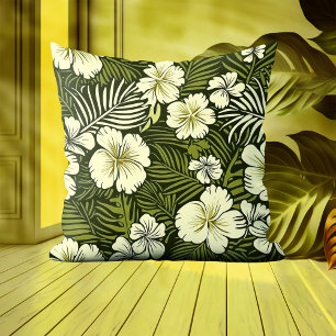 Tropical Yellow and Green Floral Throw Pillow