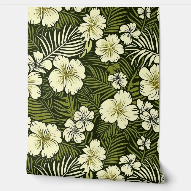 Tropical Yellow and Green Floral Wallpaper