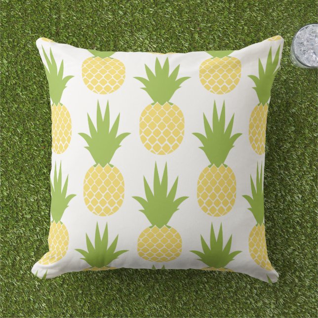 Tropical Yellow and Green Pineapple Pattern Outdoor Pillow (Grass)