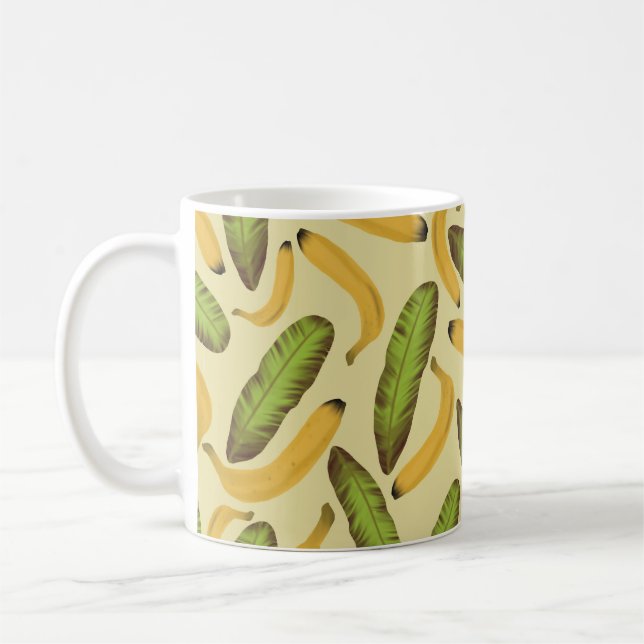 Tropical Yellow Banana Leaf Pattern Coffee Mug (Left)