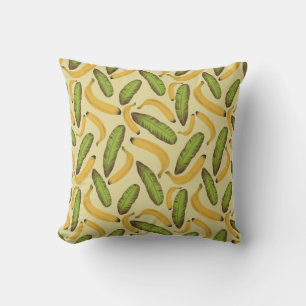 Tropical Yellow Banana Leaf Pattern  Throw Pillow