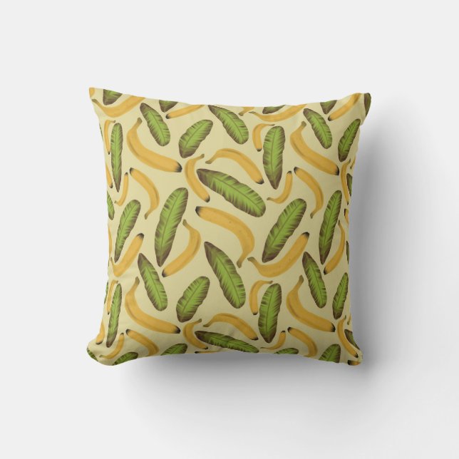 Tropical Yellow Banana Leaf Pattern  Throw Pillow (Front)