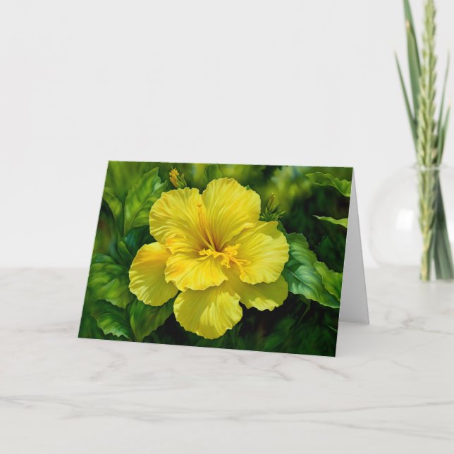 Tropical Yellow Flower Art Note Card (Front)