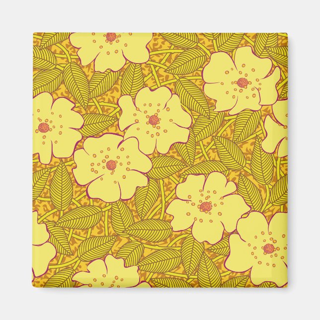 Tropical yellow Flowers Pattern Magnet (Front)