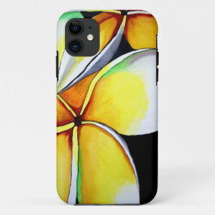 Tropical Yellow Frangipani flower original art iPhone 11 Case