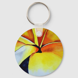 Tropical Yellow Frangipani flower original art Keychain