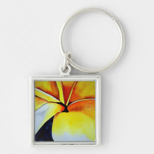 Tropical Yellow Frangipani flower original art Keychain