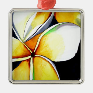 Tropical Yellow Frangipani flower original art Metal Ornament