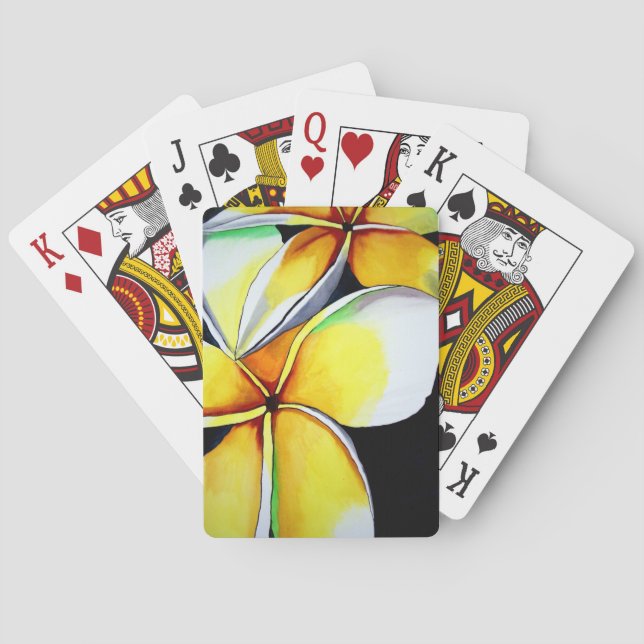 Tropical Yellow Frangipani flower original art Playing Cards (Back)