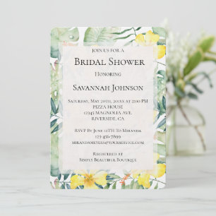 Tropical Yellow Hibiscus Floral Bridal Shower Invitation