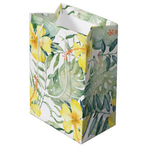 Tropical Yellow Hibiscus Floral Bridal Shower Medium Gift Bag