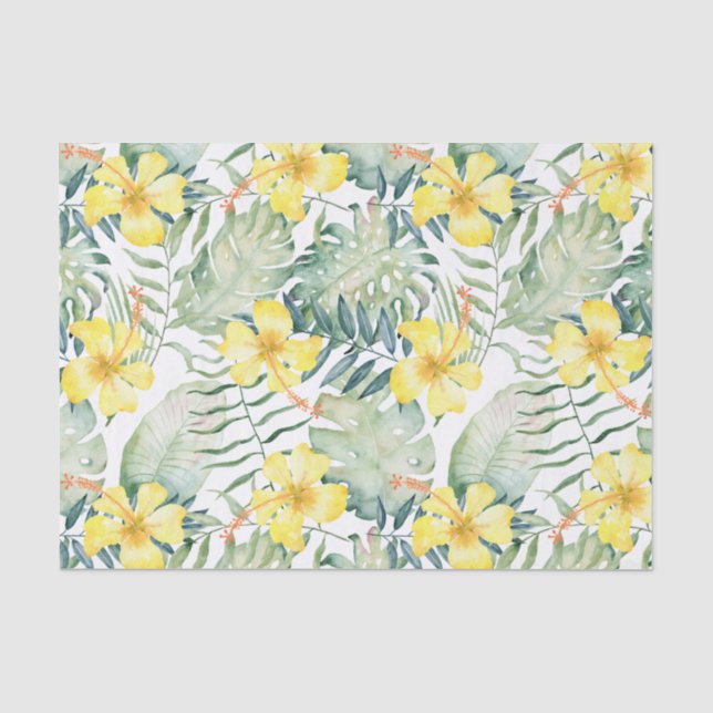 Tropical Yellow Hibiscus Floral Bridal Shower Tissue Paper (Front)