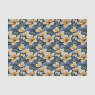 Tropical Yellow Hibiscus Floral On Blue Background Tissue Paper