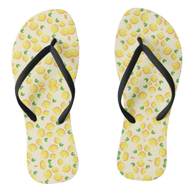 tropical yellow Lemon pattern on beige Flip Flops (Footbed)