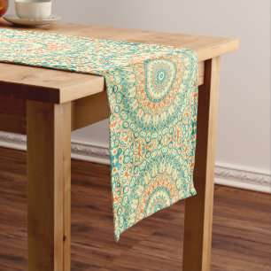 Tropical Yellow Orange Turquoise Mandala Design Medium Table Runner