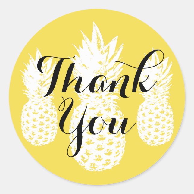Tropical yellow pineapple fruit thank you stickers (Front)