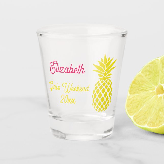 Tropical Yellow Pineapple Girl's Weekend Shot Glass (Front)