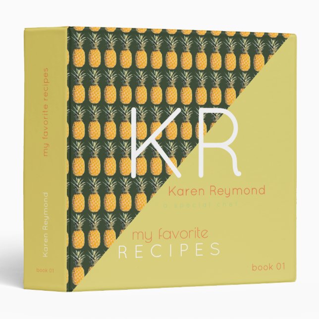 tropical yellow pineapple pattern recipe book chef binder (Front/Spine)