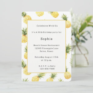 Tropical Yellow Pineapples Birthday Invitation