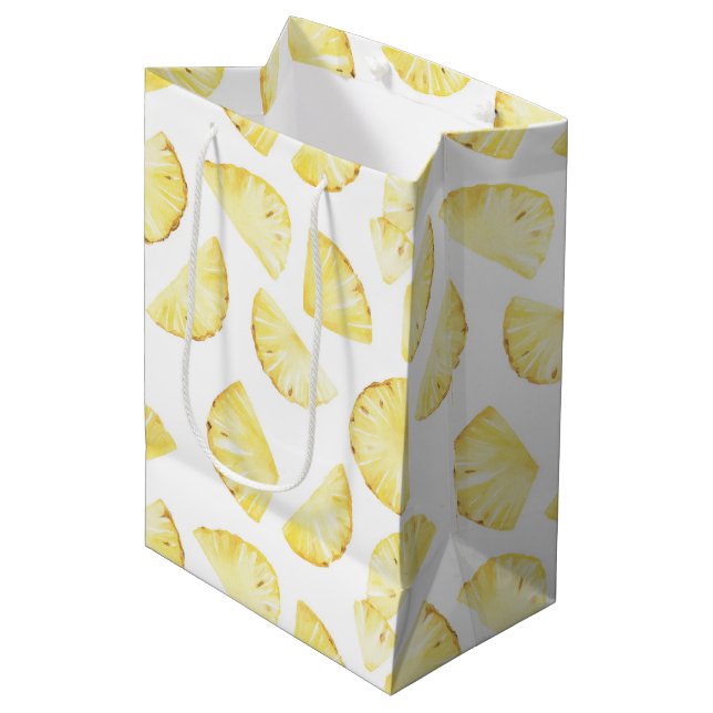 Tropical Yellow Pineapples Birthday Medium Gift Bag (Front Angled)